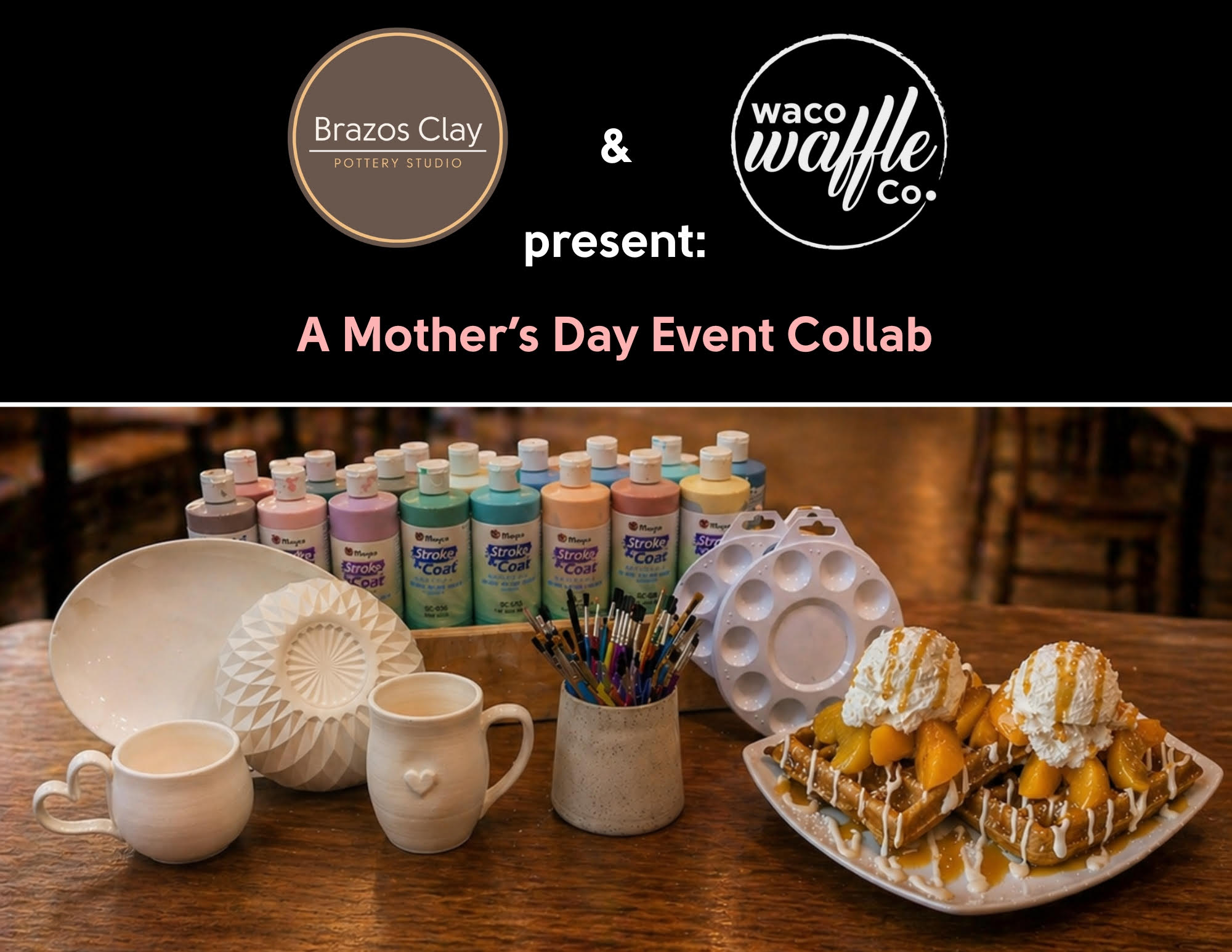 Dinner + a Pottery Keepsake ????????️????
One Booking ✨
Not another bouquet that’s gone in a week ????????. Dinner at Waco Waffle Co. ????????, then an hour at the studio painting mugs, bowls, & plate together ????☕️????️. Mom will have something she’ll reach for every morning ☀️????
What’s Included
✓ Mother’s Day Dinner menu at Waco Waffle Co. ????????
✓ Your choice of pottery - mug, bowl, plate, or more ????✨
✓ All paints, brushes, and studio time ????????️
✓ Kiln firing & pickup the following week ????????
Friday May 8th & Saturday May 9th ????????
Slots for 5:30pm, 6:30pm & 7:30pm both days ⏰???? (once each slot is filled it will no longer be available ????)
Pick Your Day & Time ????
Available for different size groups (+1, +2, etc.) ????????????????????
2 people = $90/person ????
3-5 people = $80/person ($30-$50 savings) ????✨
6 people = $75/person ($90 savings) ????????
7 people = $64.25/person ($180 savings) ????????
8 people = $56.25/person ($270 savings) ????????