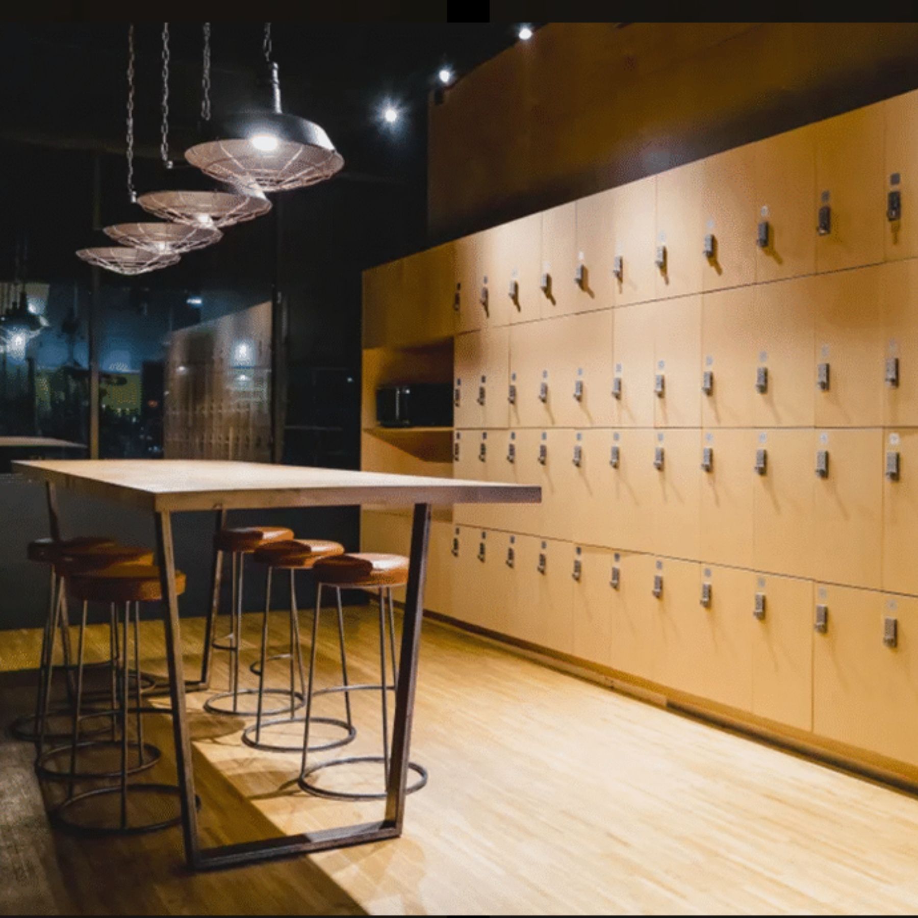 The locker area at our Cheyenne gym features secure day-use lockers, modern lighting, and a comfortable seating area for members. It's a convenient place to store your belongings before your workout and get ready before heading out for the day.