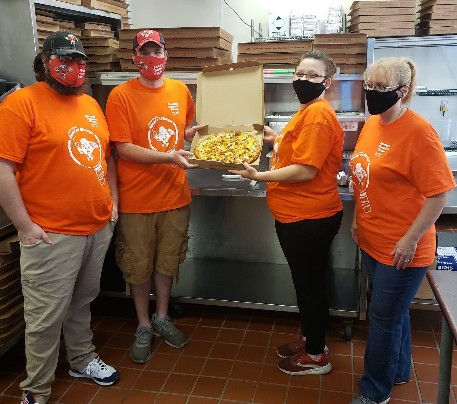 Agent of Change - Unity Pizza 2020
Snappy Tomato Pizza - Corporate Offices - Call 859.525.4680 - Online Menu - Carryout and Delivery
"Add Cheddar and Make It Better!" 
TEAM PICTURE IN ORANGE SHIRTS
