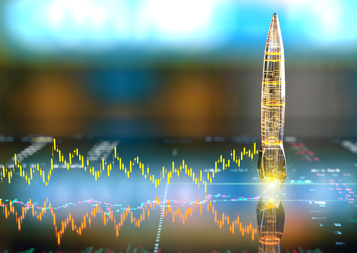 3D business trends graphs and charts.