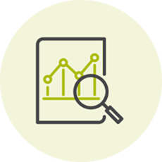 Magnifying glass with graph icon.