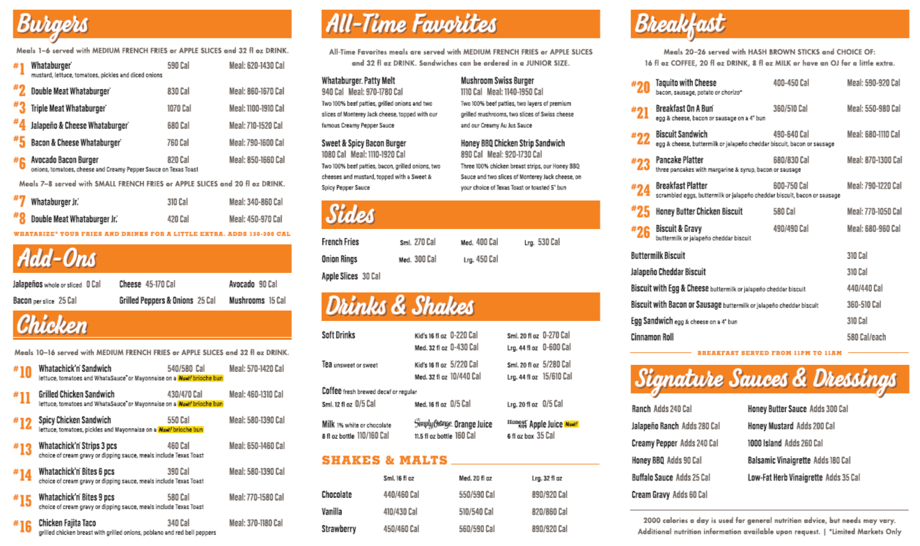 To Go Menu - Front Whataburger Brownsville (956)546-2572