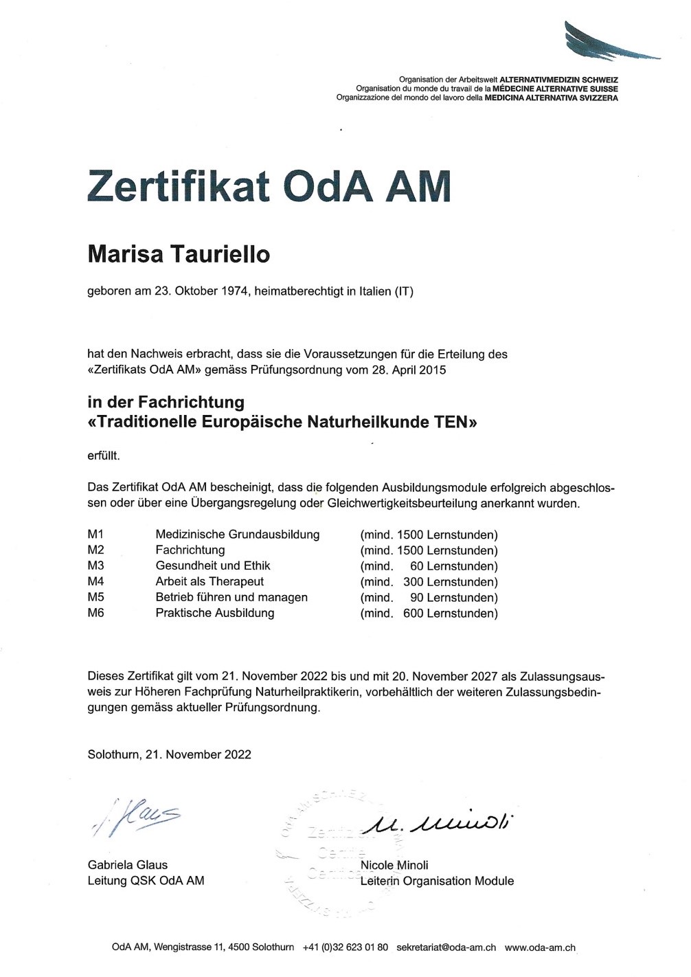 Gesundheitspraxis Marisa Tauriello, Chappeliweg 6 in Ottenbach