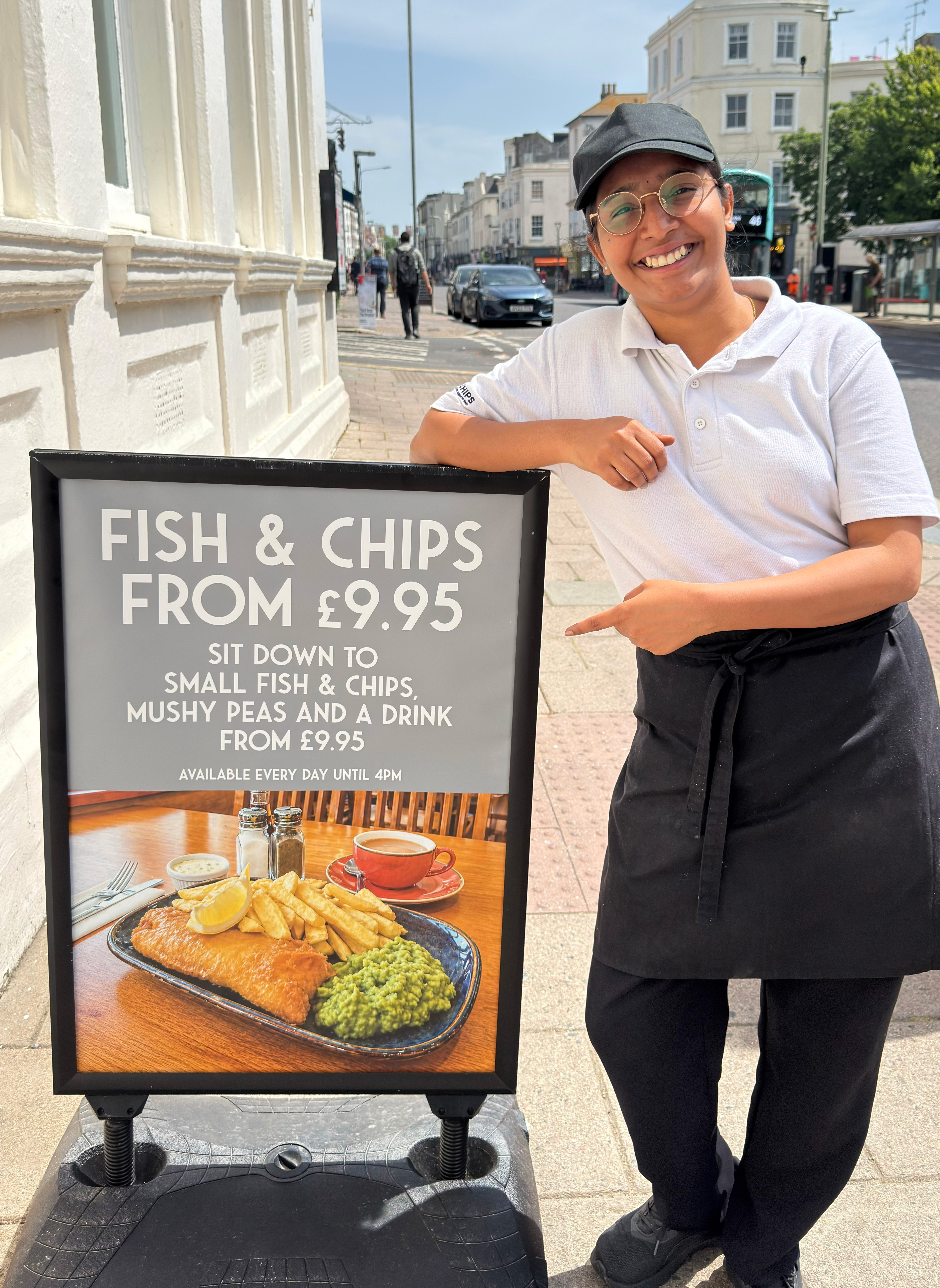 Fish, chips, mushy peas and a hot drink from &pound;9.95!
