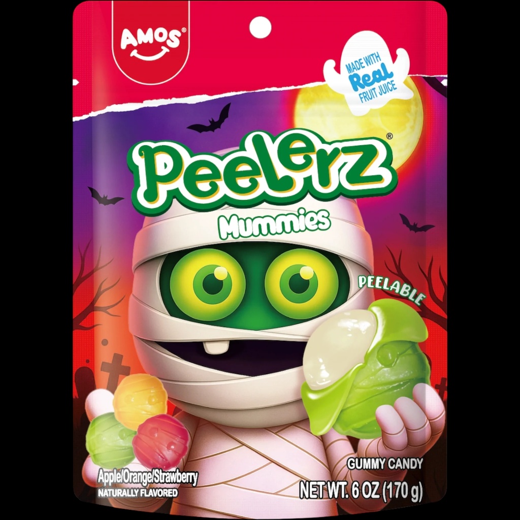 Peelerz Mummies 6 oz Amos Peelerz Mummies peelable gummy candy! One of TikTok's viral trends, this limited time offering is both delicious and festive at Oodles Kids!