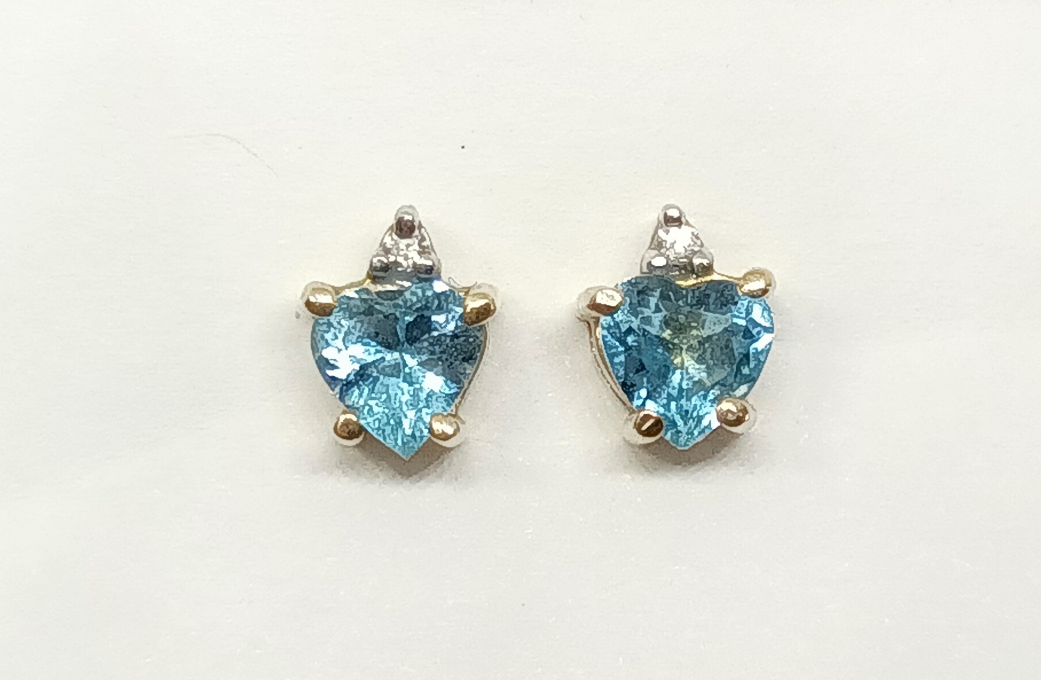 Blue Topaz & Diamond Stud Earrings 14k Gold 1.3 Grams