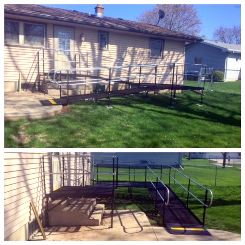 Dave McComb and his Amramp Southeastern Wisconsin team installed three wheelchair ramps for a couple of group homes in Dover, WI. They wanted a ramp on the back door which would allow the clients to use the porch area. It was important to the owners that the ramp not cover the porch to maximize the outdoor living space.