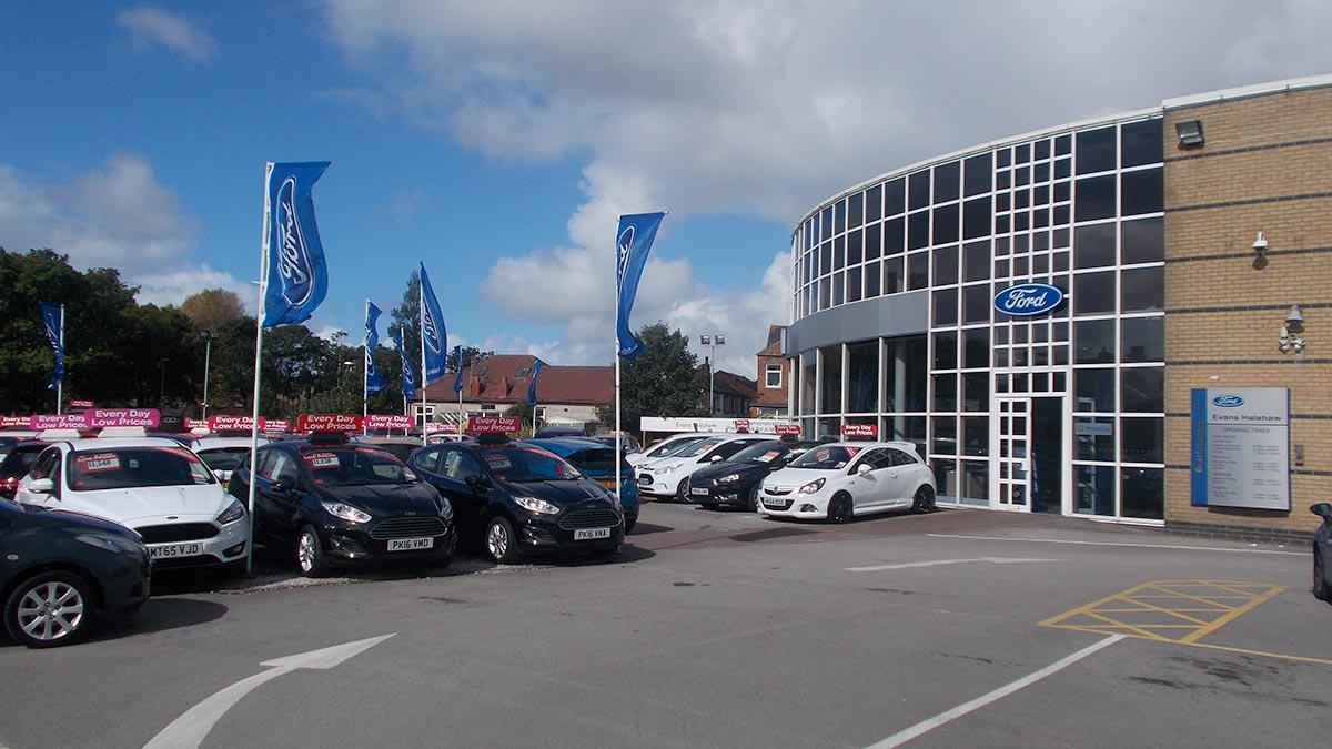 Outside the Ford Blackpool showroom Evans Halshaw Ford Blackpool Blackpool 01253 699000