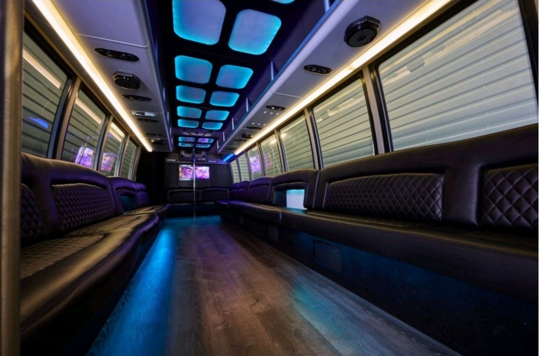 Las Vegas Party Bus 30 Passenger Double Up with dance pole and state of the art sound and lighting.