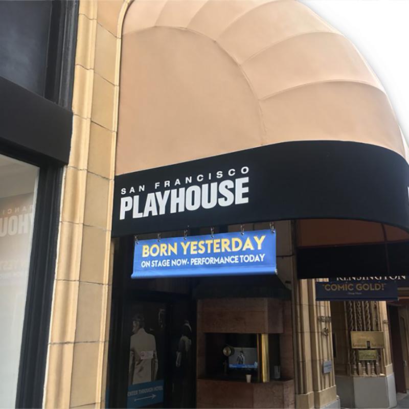 Entrance signage for SF Playhouse. Display graphics by PLC Print.
