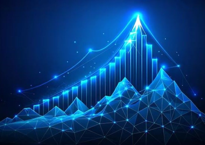 Illustration of a bar graph mirroring the upward and downward angles of a mountain range.