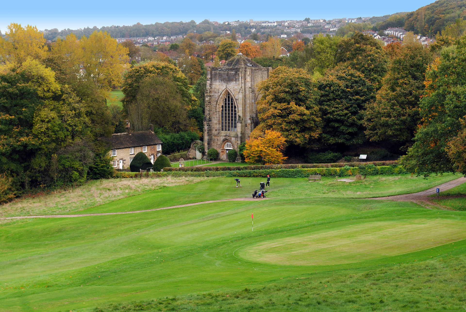 Beauchief Golf Course in Sheffield showcases a beautifully maintained parkland layout with tree-lined fairways and gentle rolling terrain, set against a backdrop of scenic countryside views—ideal for capturing the charm of traditional English golf.