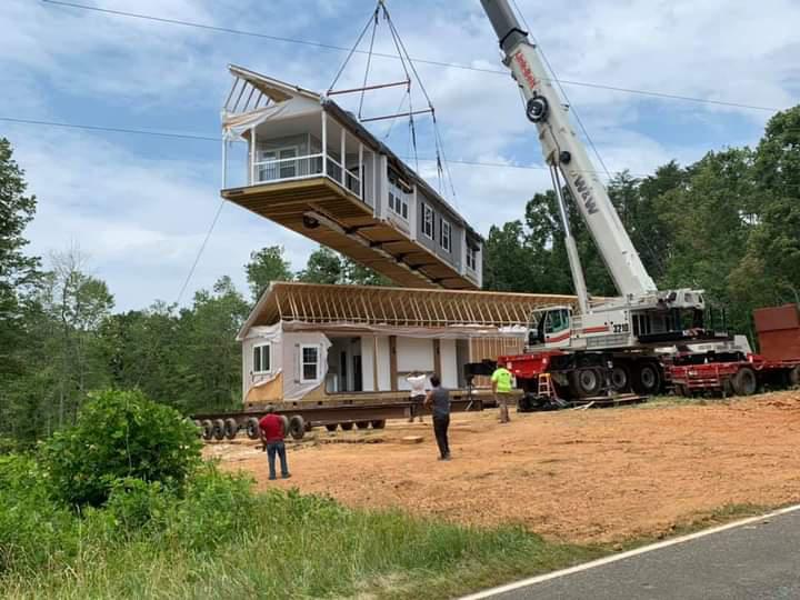 House being set with crane