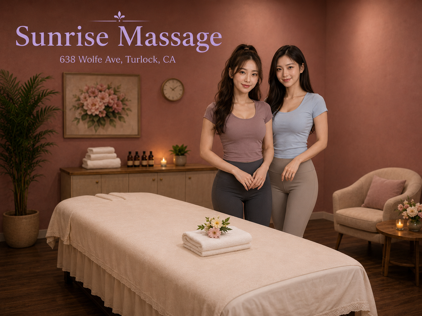 Sunrise Massage shop photo in Turlock, CA, showing the massage spa environment for local customers looking for massage near me, body massage, deep tissue massage, and relaxing massage services.