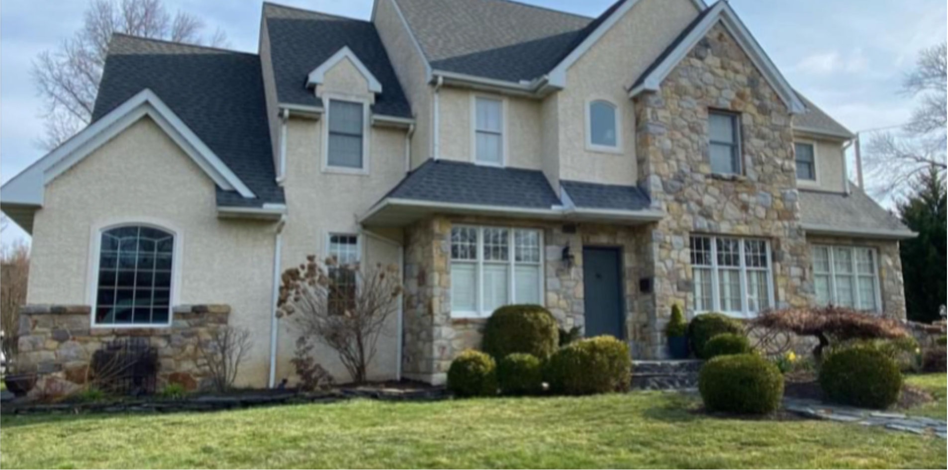 Completed residential stucco exterior project by LePore Stucco Services featuring a clean, uniform finish and professional detailing. This image highlights quality stucco workmanship alongside company branding, reinforcing trusted exterior repair and restoration services. LePore Stucco Services proudly serves homeowners throughout Avondale, PA, Chester County, and nearby areas of Pennsylvania and Delaware.