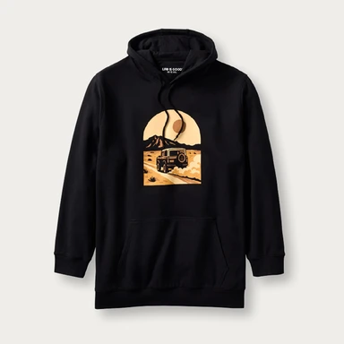 Black hooded sweatshirt with graphic