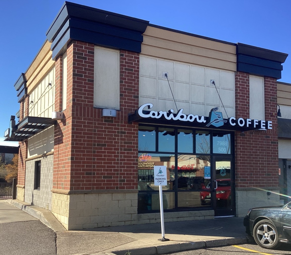 Storefront of the Caribou Coffee at 7988 Sunwood Drive NW in Ramsey