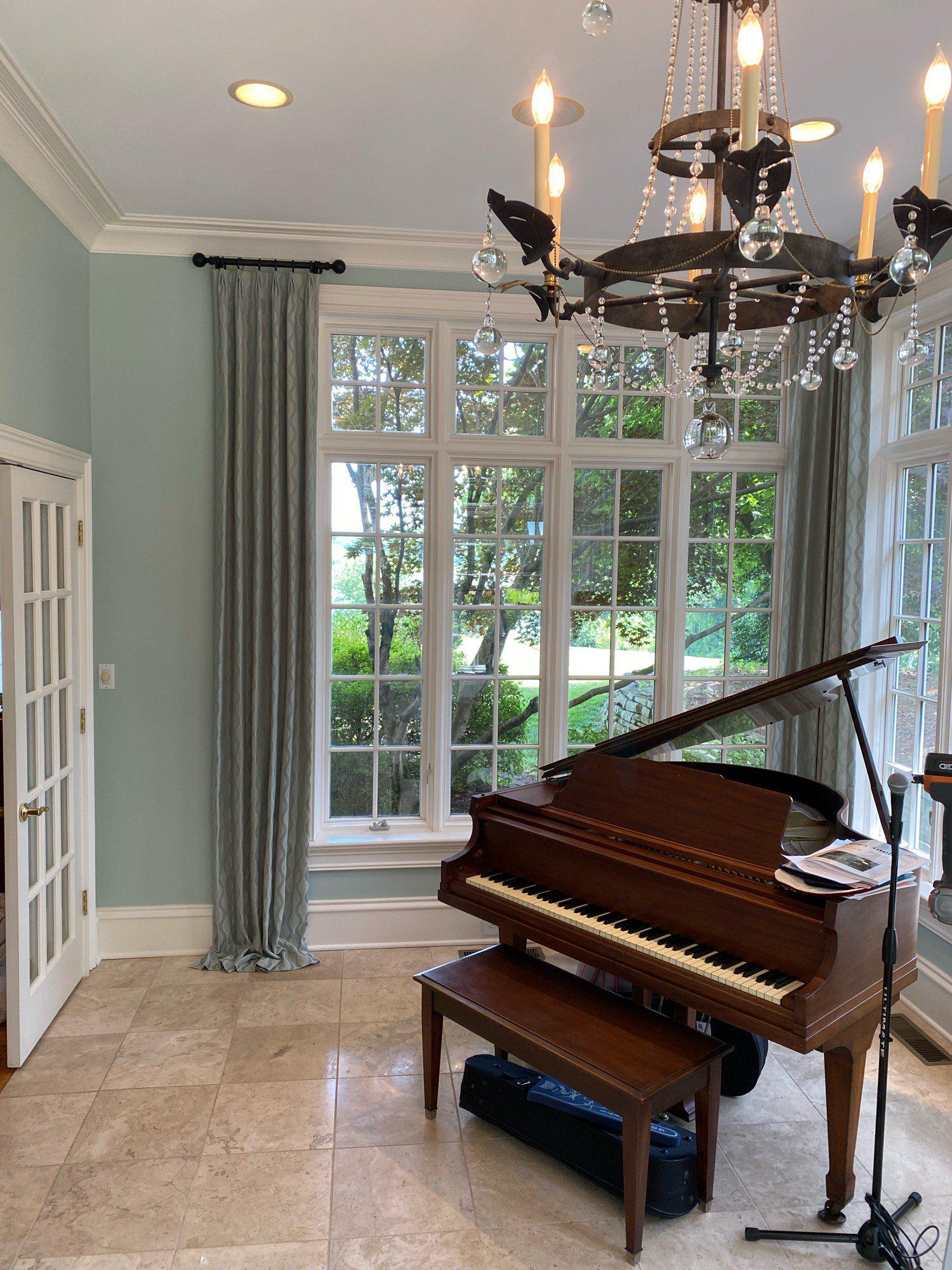This paint on the walls here pair perfectly with the color of our custom Drapery panels in the music Budget Blinds of Knoxville & Maryville Knoxville (865)588-3377