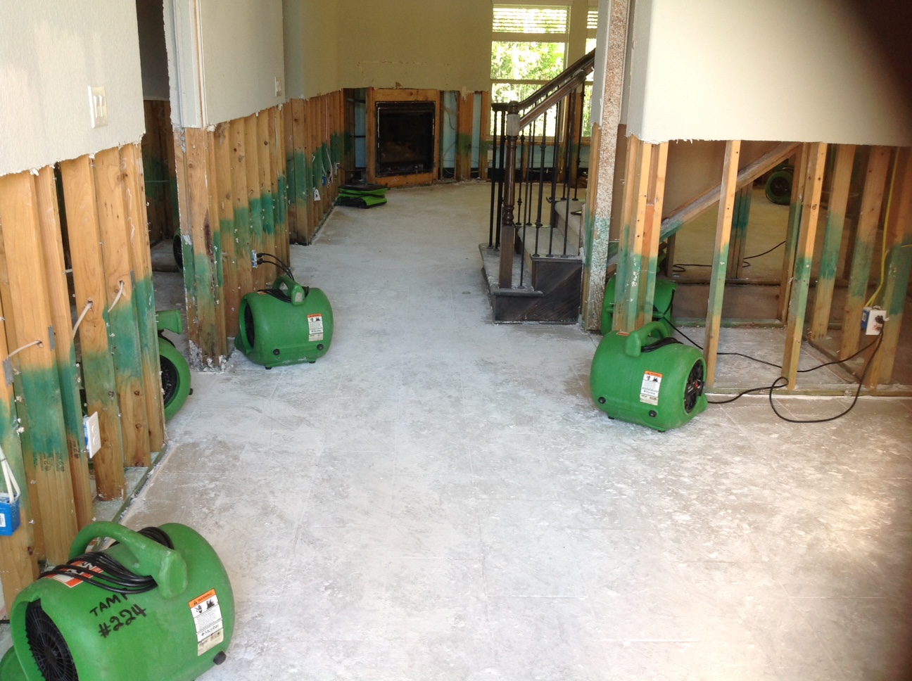 Flood cuts and air movers up and running on a large loss.