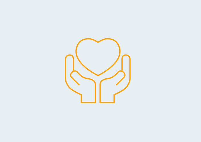 Hands holding heart icon.