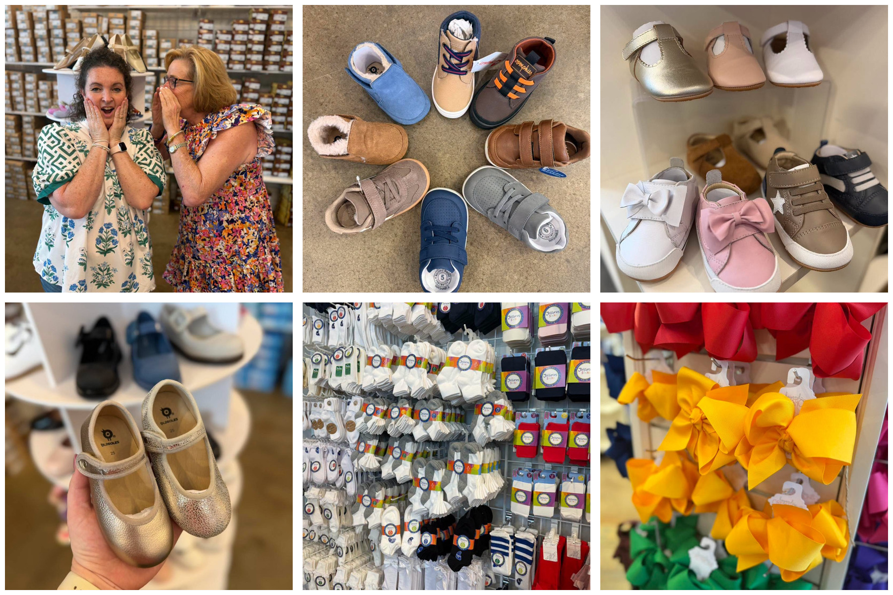 Explore 26 lines of kids’ shoes at The Commissary, plus colorful bows and socks. Friendly staff can measure little feet for the correct size, making shopping easier for parents and kids.