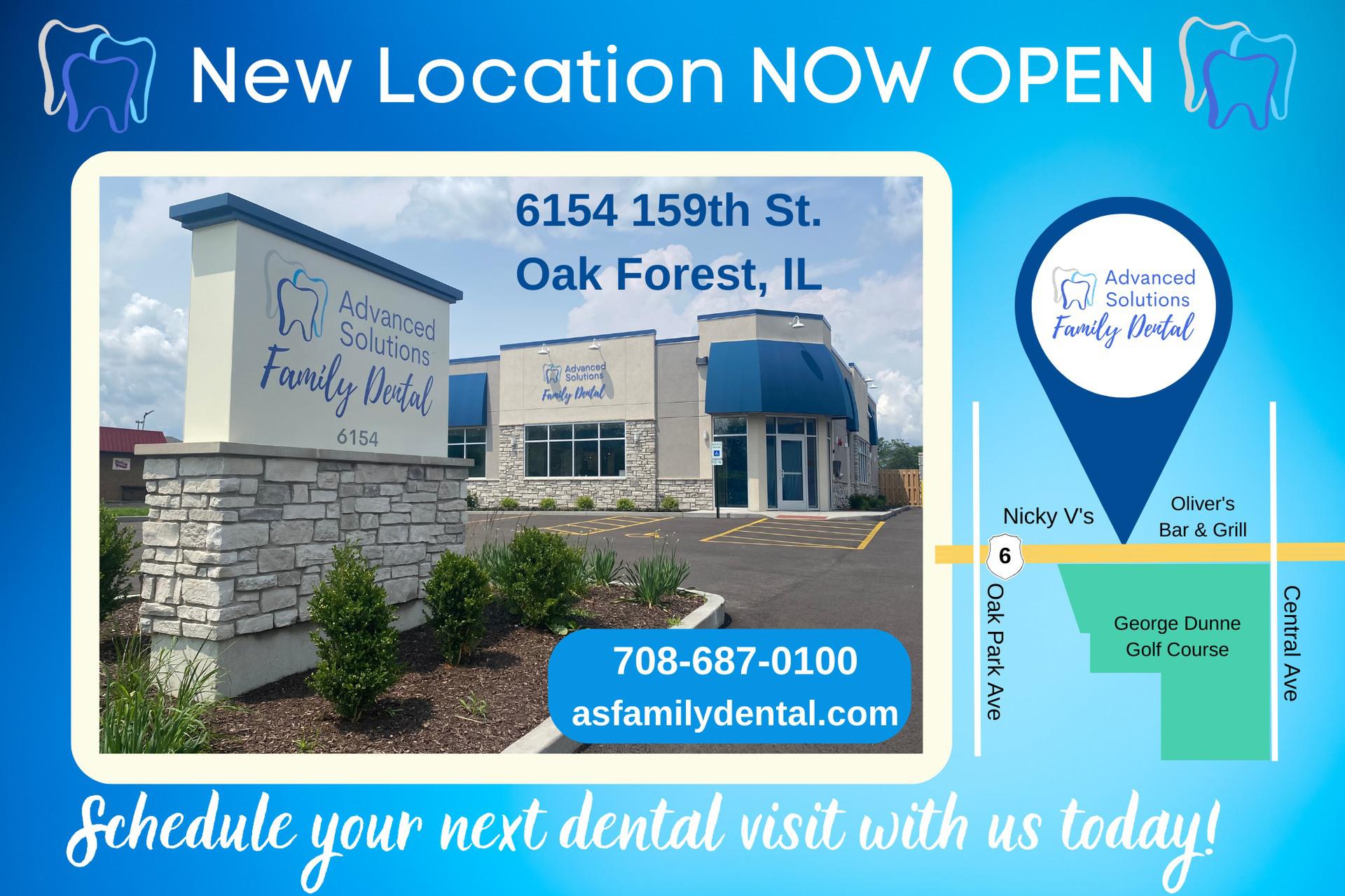 Advanced Solutions Family Dental welcomes you to their new dental office location in Oak Forest