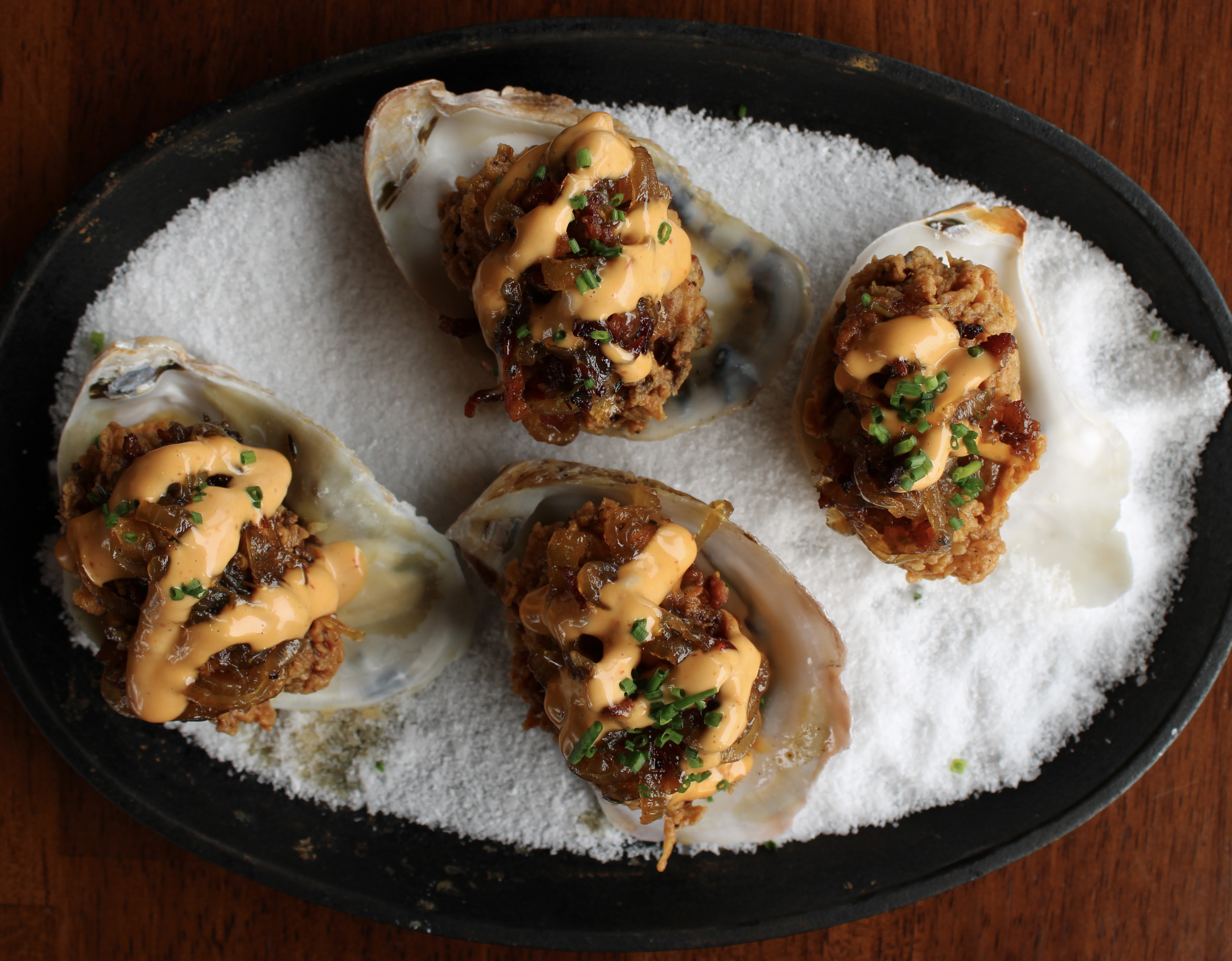Mama's On The Half Shell Fried Oysters with bacon jam 
