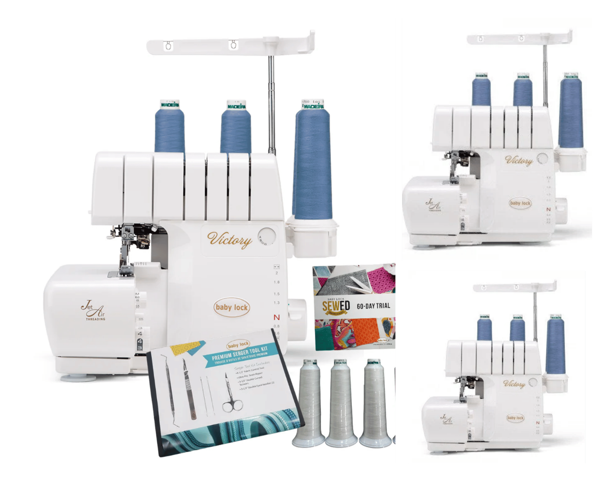 Are you ready to declare victory over threading your serger? Look no further than the Baby Lock Victory serger. This advanced home serger includes Jet-Air Threading™, which threads the lower loopers with the touch of a lever, and Automatic Thread Delivery™ to thread in any order. The Baby Lock Victory presser foot features a 6mm height that is great for thicker fabrics.