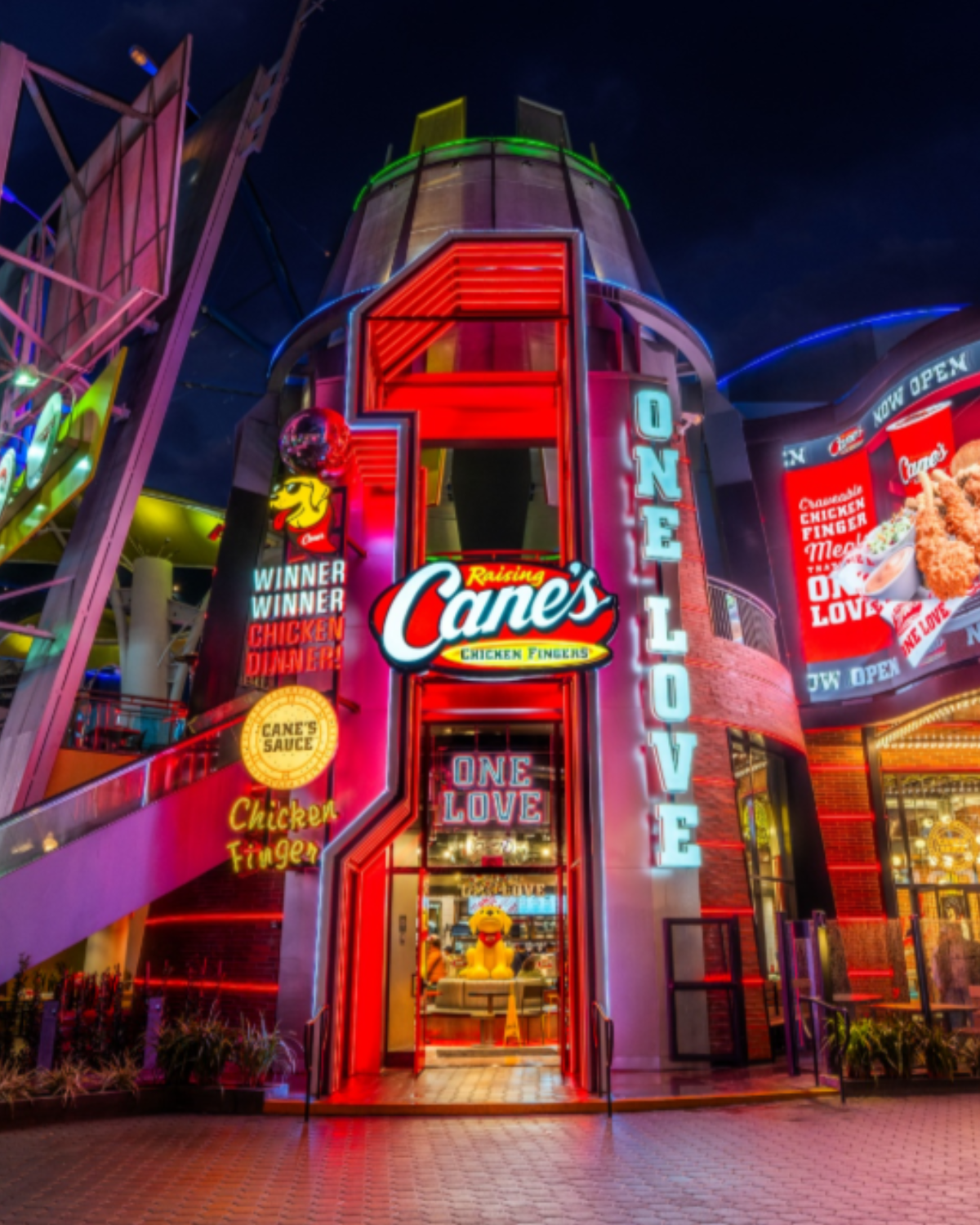 Exterior of the Restaurant at nighttime.