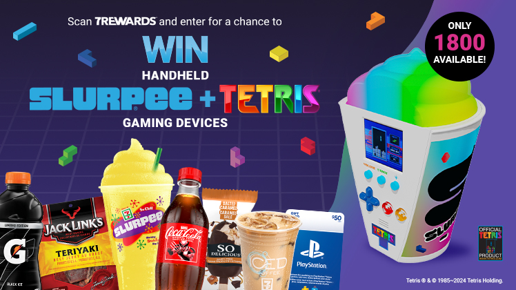 Scan 7Rewards and enter for a chance to WIN Handheld Slurpee® + Tetris® gaming devices.