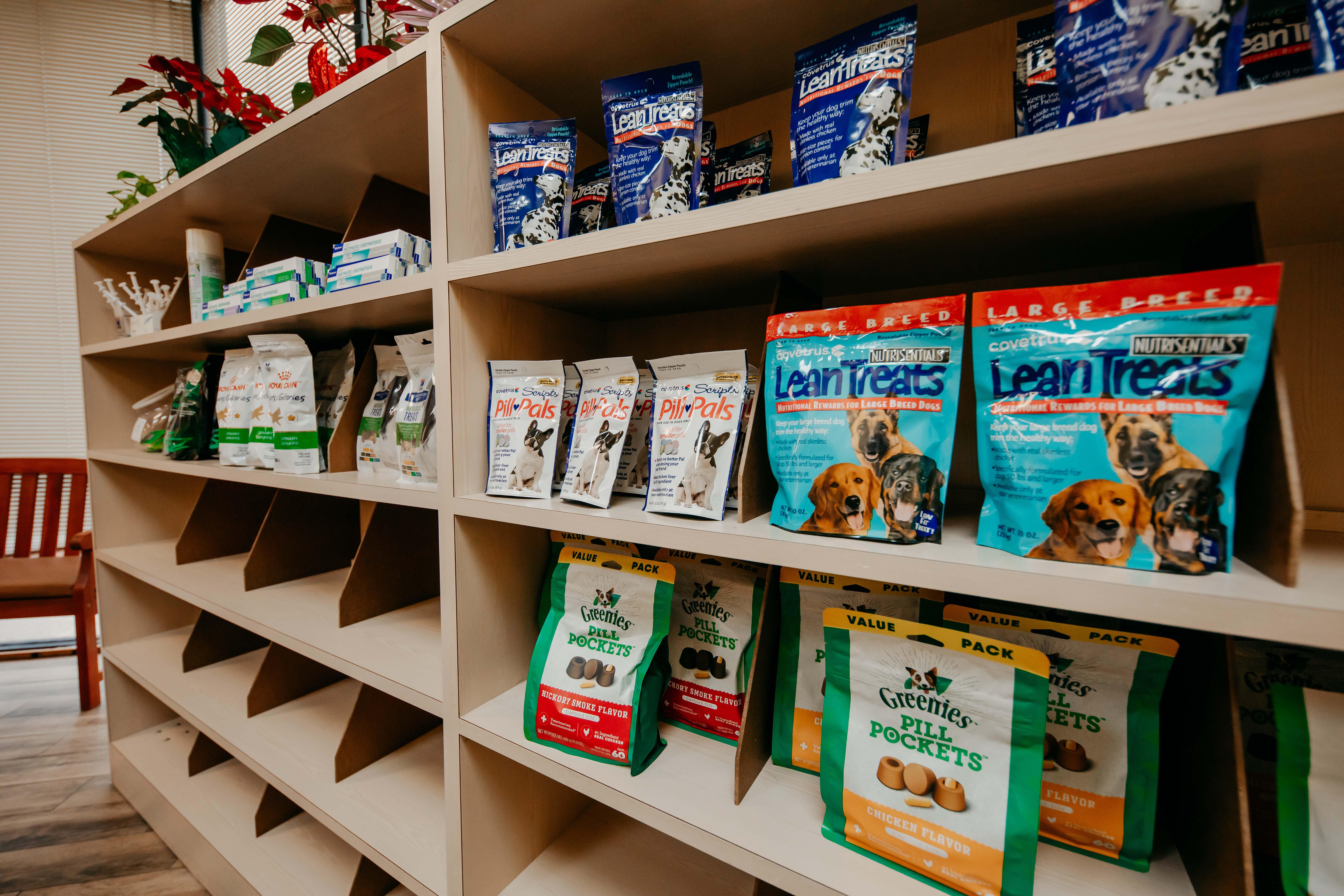 We have food, treats, and other pet needs all available for purchase right here at Festival Veterinary Clinic.