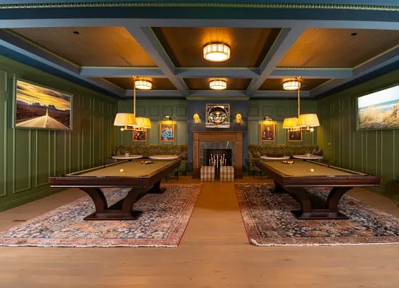 Professional Billiards Parlor with Classic Dartboards 
