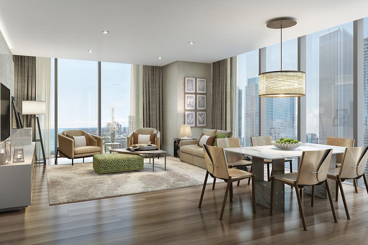 St. Regis Chicago Residence Dining Room and Living Area