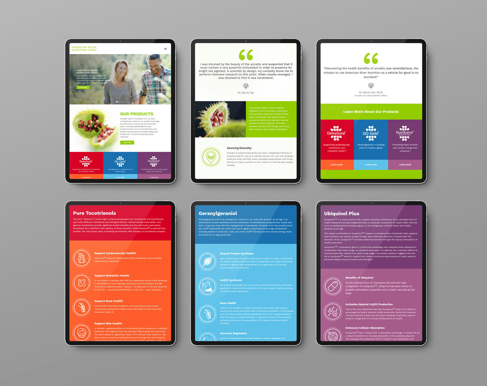 iPad Mockups of website design for American River Nutrition