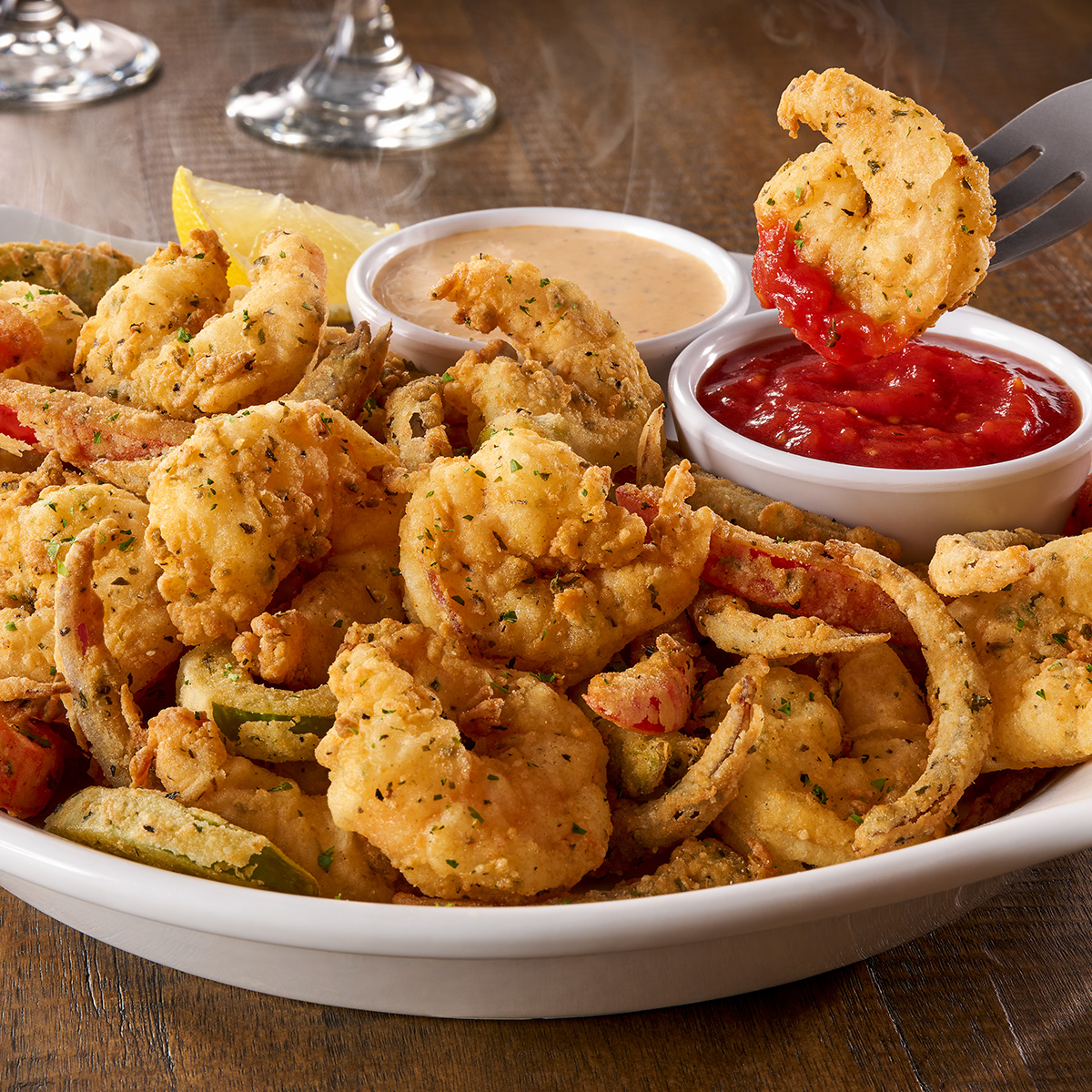 Shrimp Fritto Misto: Over a half pound of shrimp mixed with onions and bell peppers, hand breaded an Olive Garden Italian Restaurant Winnipeg (204)661-8129