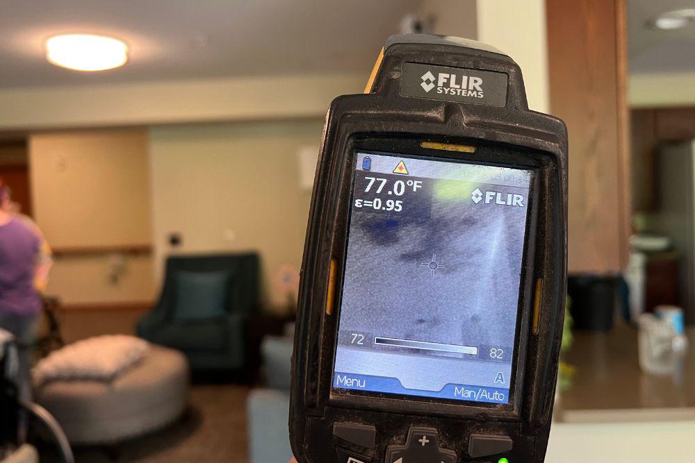 Pictured here is Minneapolis water damage in a senior living facility community room.
