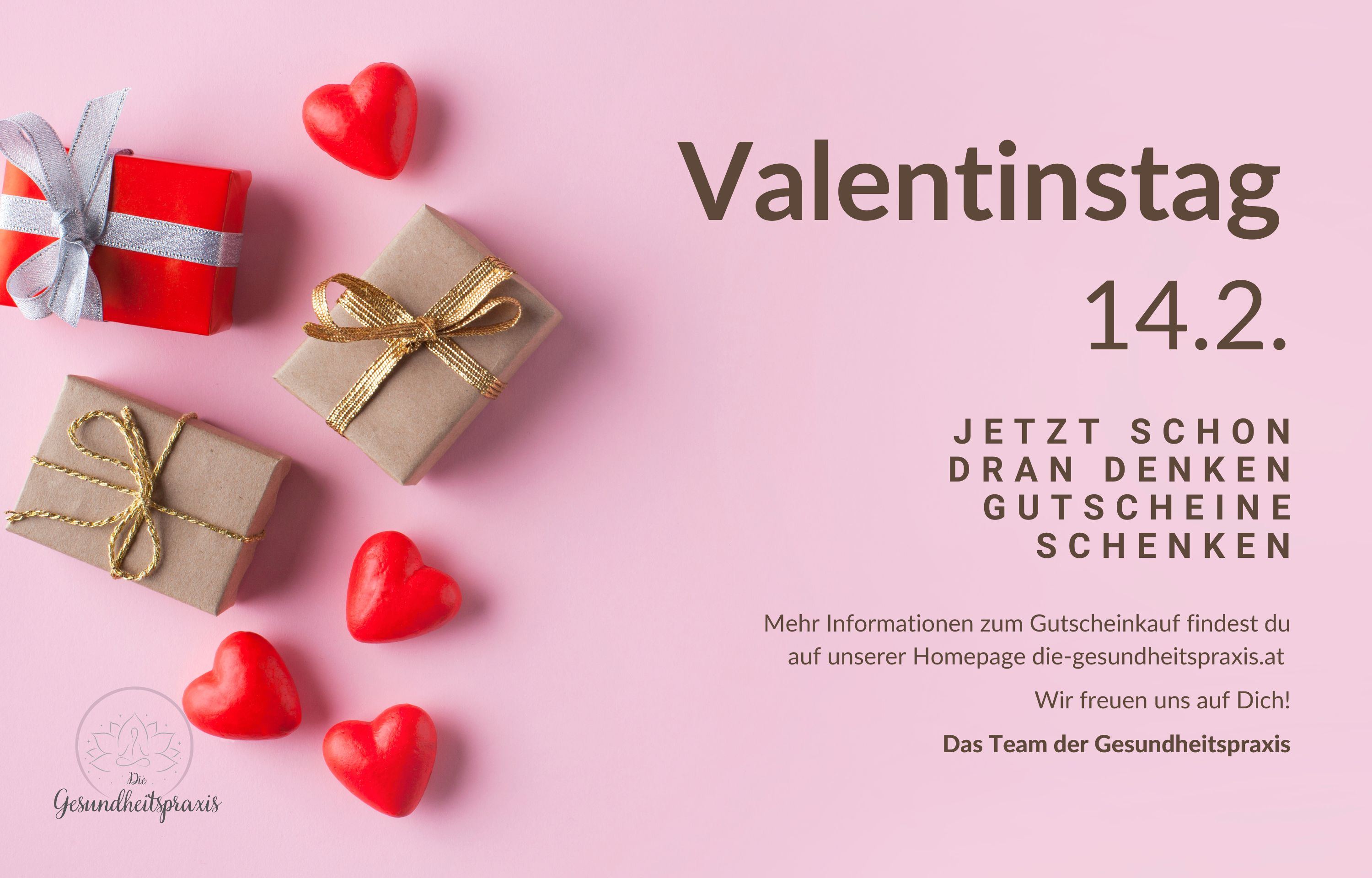 Bild zu ¿ Überrasche deinen Schatz am Valentinstag mit einem Massage-Gutschein! Ein durchdachtes Geschenk, das Entspannung und eine Auszeit vom Alltag bietet. Unsere Gutscheine sind perfekt für jeden, der sich über mehr Wohlbefinden und eine persönliche Auszeit freut. Wähle aus verschiedenen Massagen und Preiskategorien das ideale Geschenk aus. Schenke nicht nur Liebe, sondern auch eine Prise Luxus und Erholung. Mach diesen Valentinstag unvergesslich. ¿¿