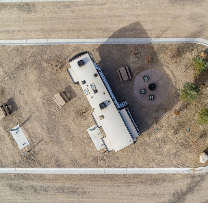 Aerial top down view of Little America Wyoming RV spot.