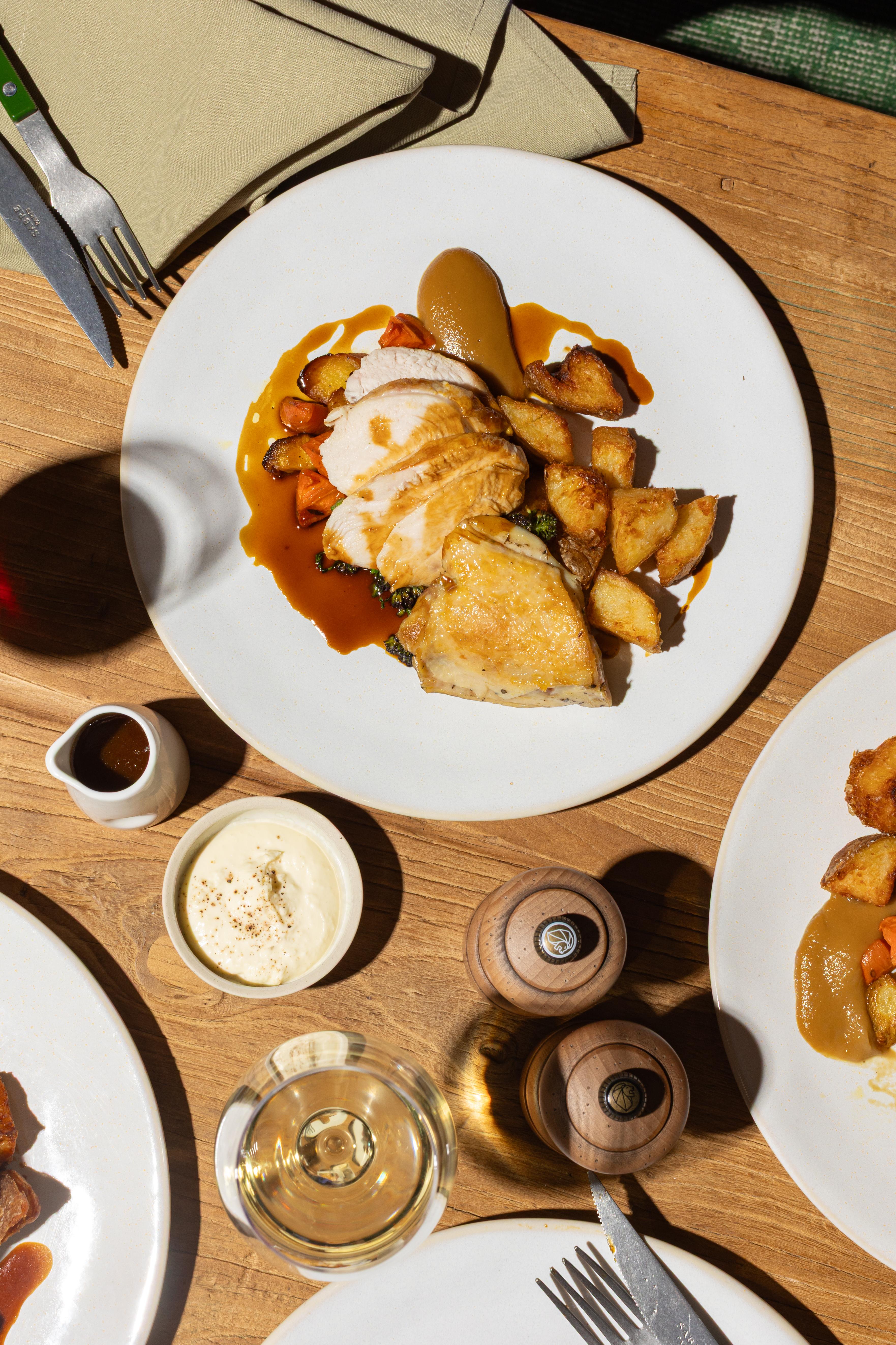 Herb Fed Chicken, Leg Meat Pie, Celeriac, Rhubarb and Roasting Juices