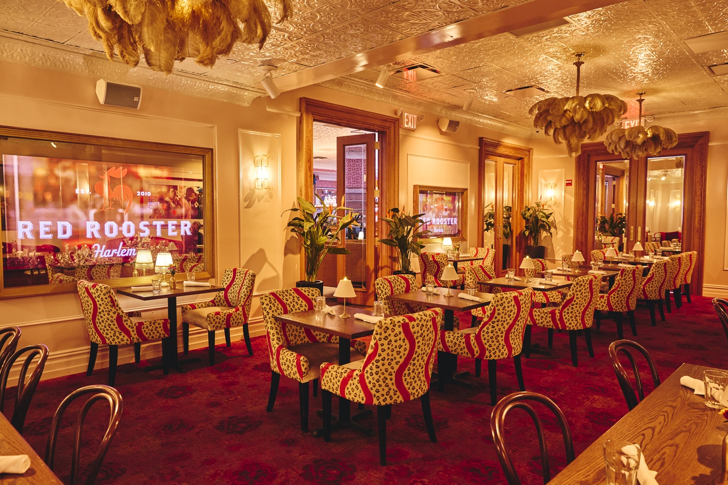 The Gold Room at Red Rooster Harlem, a private event dining space that accommodates up to 60 guests. Located in Harlem.