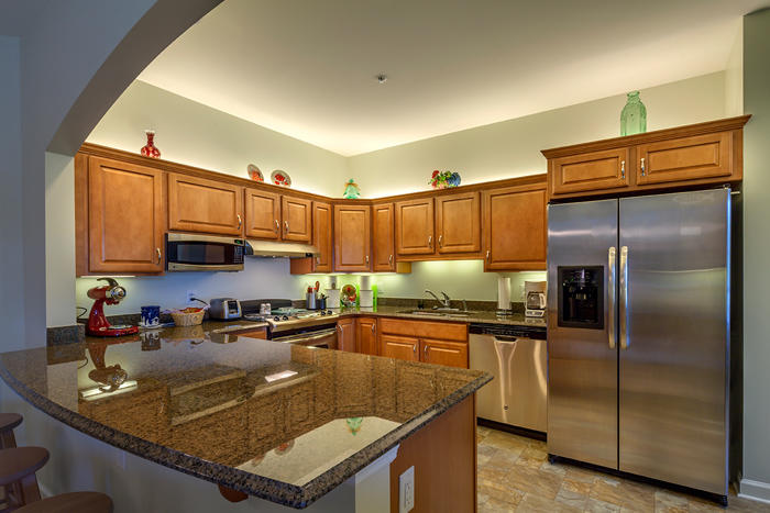 The Village at Orchard Ridge, senior living retirement community in Winchester, Virginia. Independent living apartment kitchen.