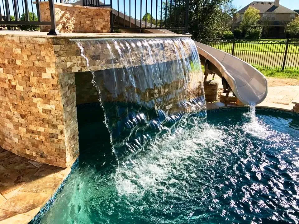 Pool waterfalls built in Cypress, Texas