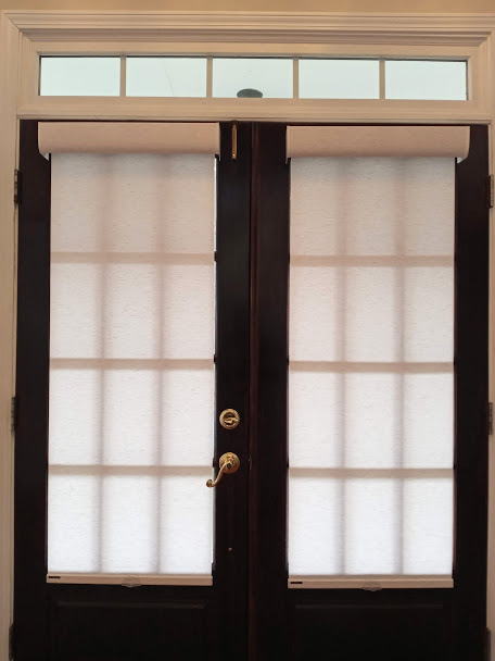 Another great way to cover your door without the annoying noise of faux wood blinds knocking together every time you open or close it. Held down at the bottom with small magnets, they won’t cause you a headache of noise and will stay in place when the door is opened. Keep your privacy in style!