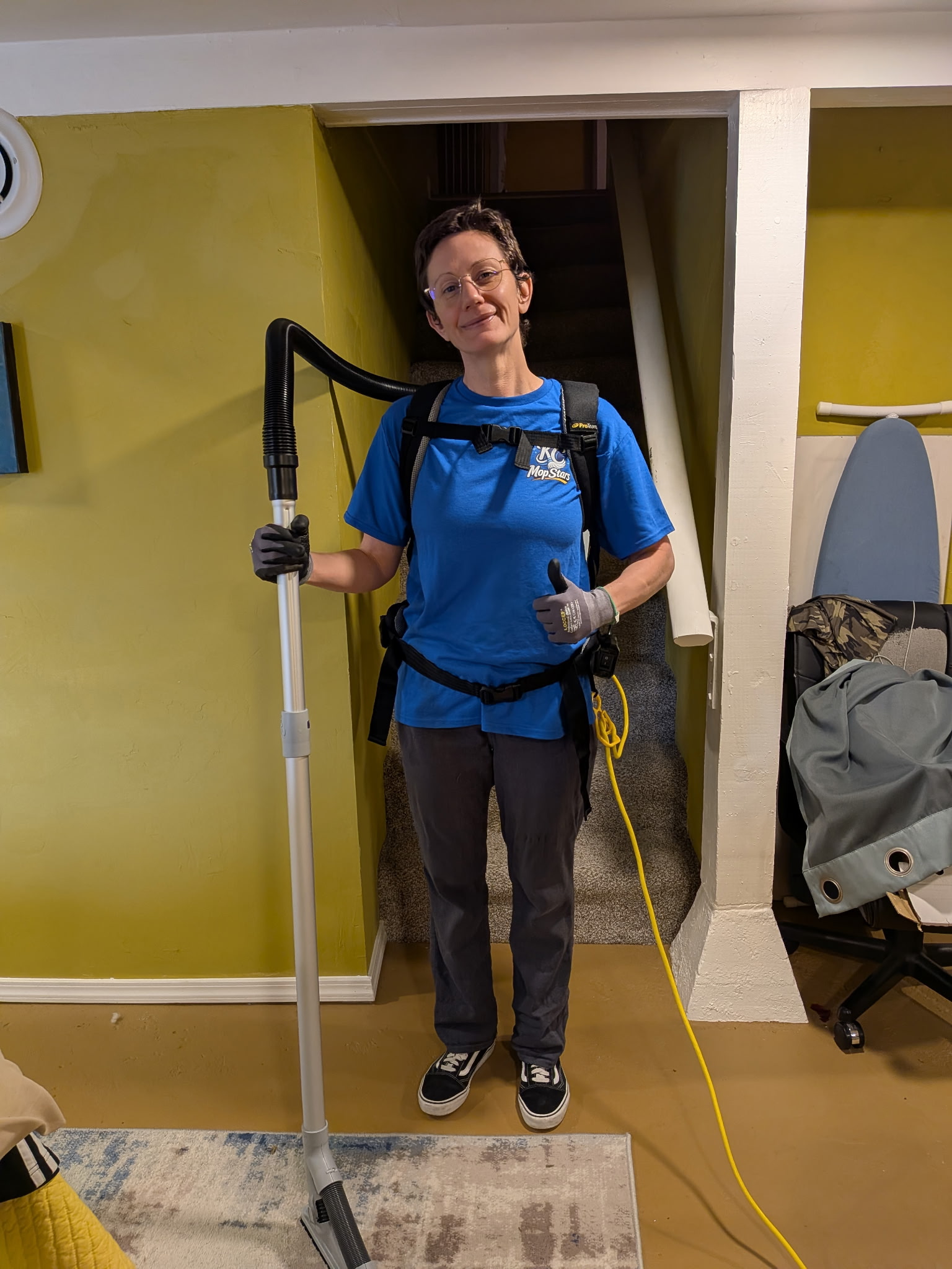 KC Mop Stars cleaning technician ready to provide professional house cleaning and commercial cleaning services.