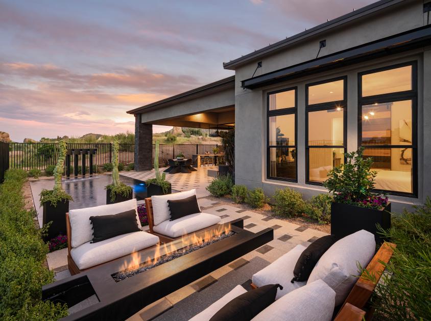 Paired homes showcase desert contemporary architecture, seamless indoor-outdoor living, and beautiful views