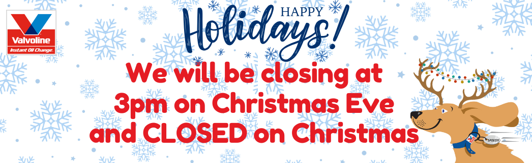 Happy Holidays! We will be closing at 3pm on Christmas Eve and CLOSED on Christmas