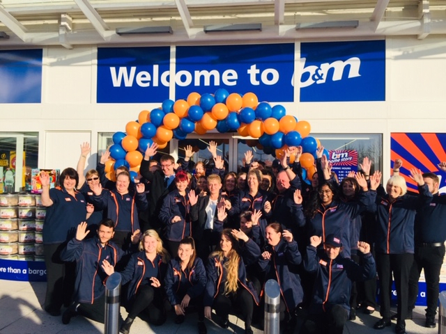 The store team at B&M's newest store in Portsmouth pose in front of their wonderful new B&M Store, located at Ocean Retail Park.