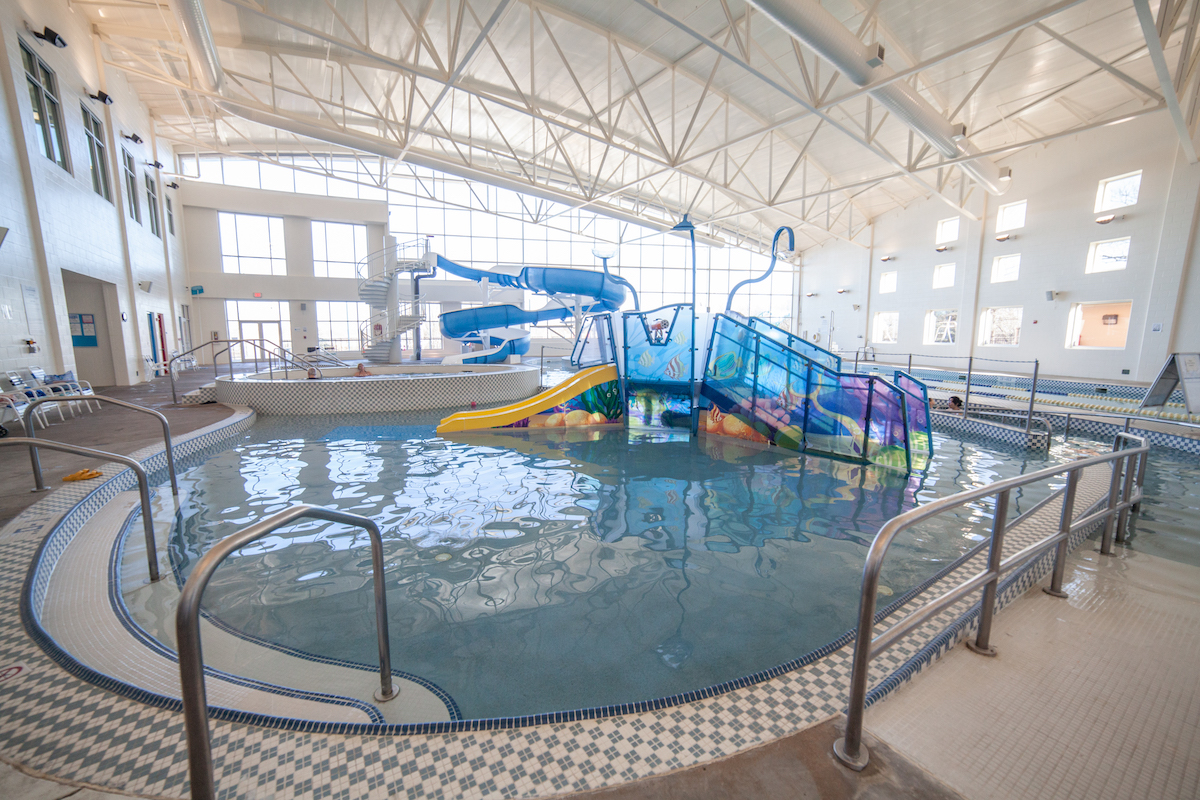 The RiverChase YMCA indoor pool hosts lap swim, family swim, swim lessons, water exercise classes, an indoor water park and more!