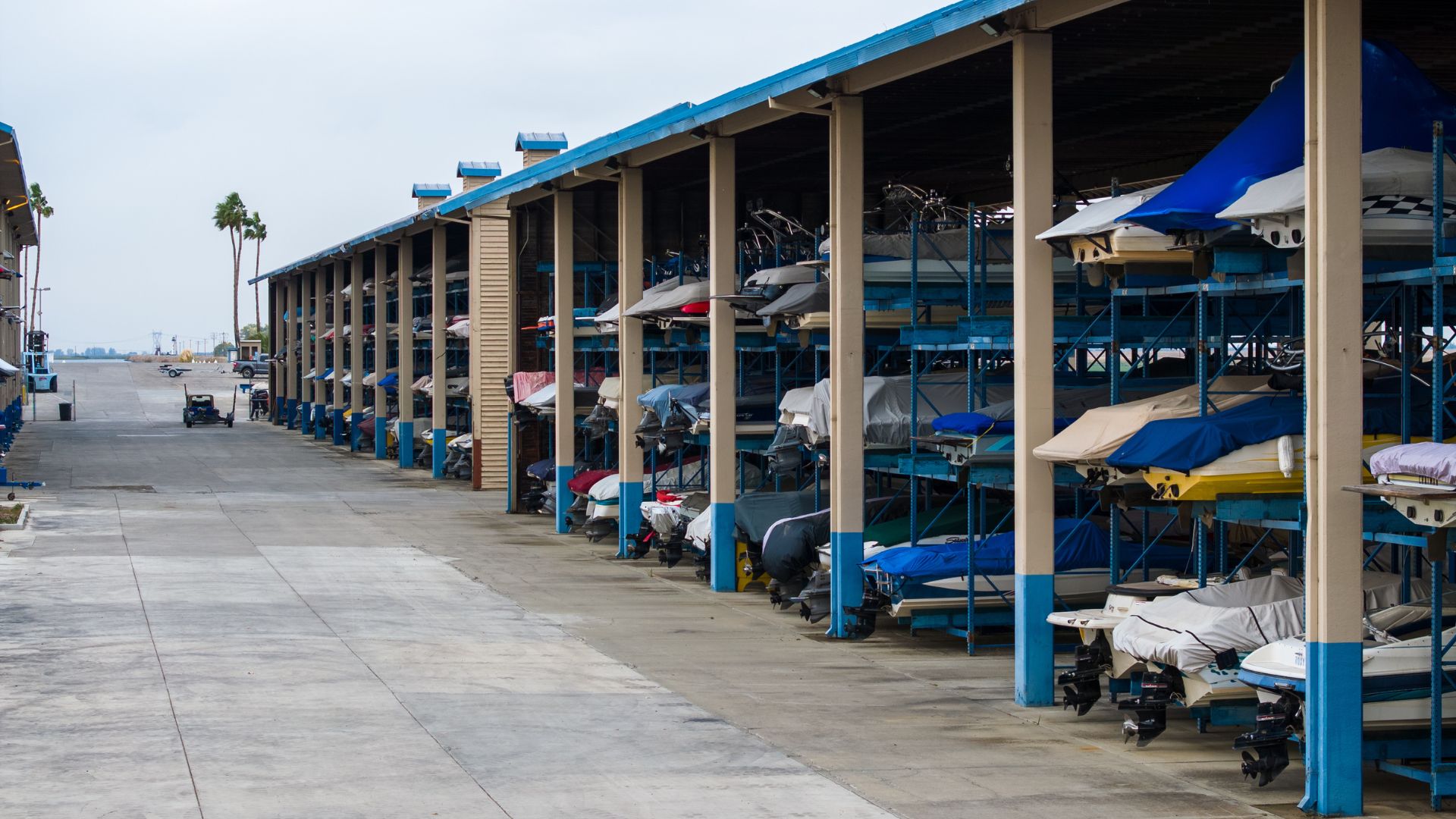Dry Storage Rack at Discovery Bay Marina. Dry Stack Boat Storage.