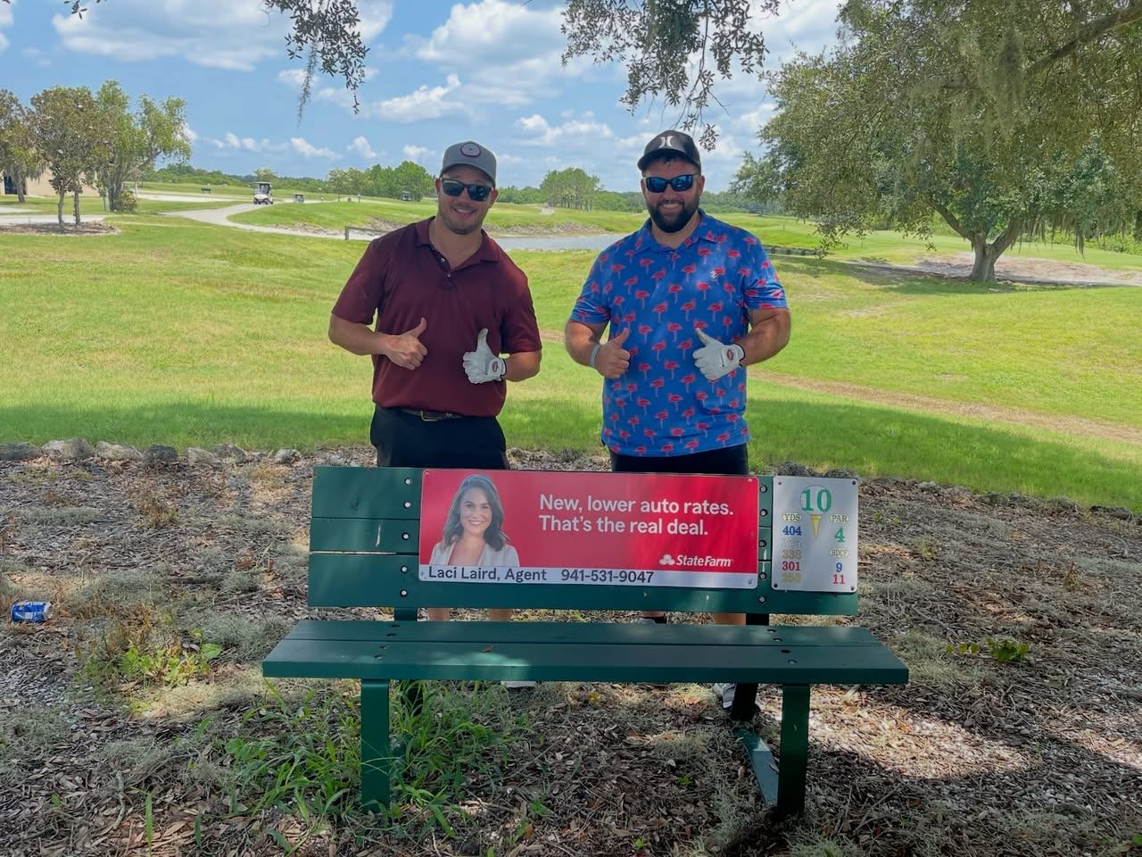 When your insurance agent is local, you might spot her right next to her sign! Yes, that is my sign, and yes, that is the real agent sitting beside it.